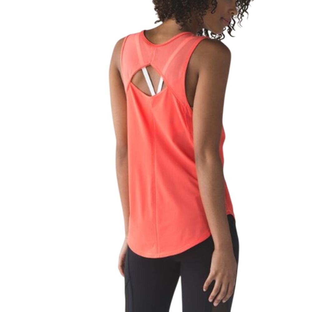 Lululemon Sculpt Tank Top Back Cut Out Mesh Coral Cape Red Workout Gym Pilates